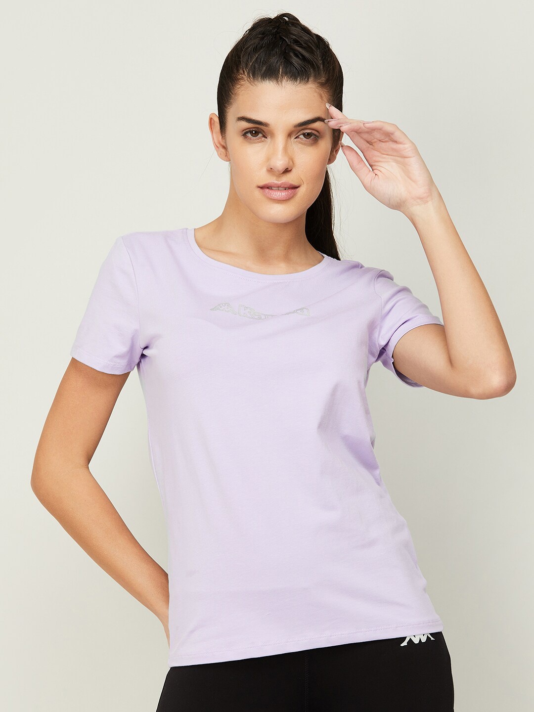 

Kappa Women Purple Solid Cotton T-shirt