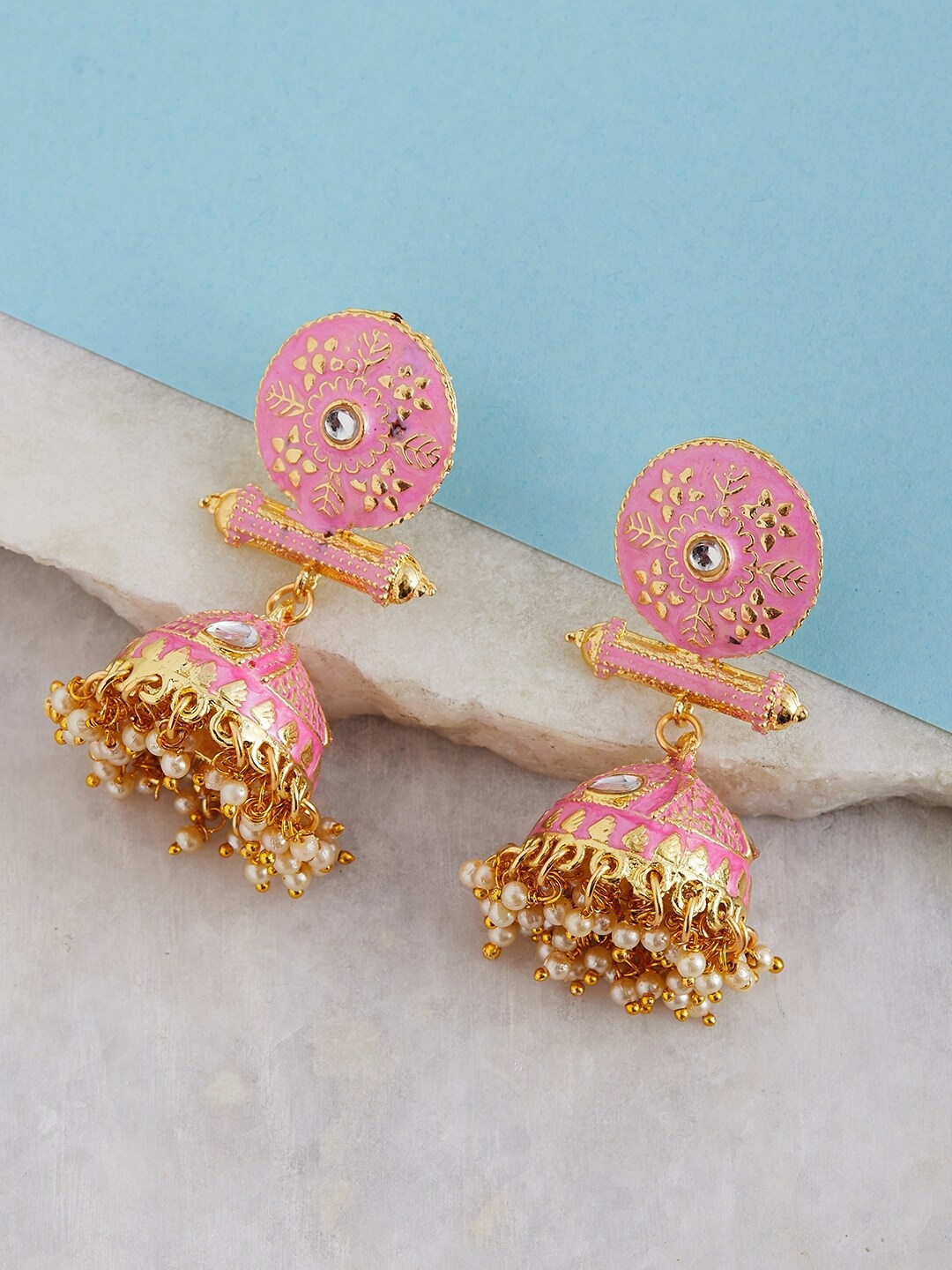 

ZeroKaata Women Pink Contemporary Jhumkas Earrings