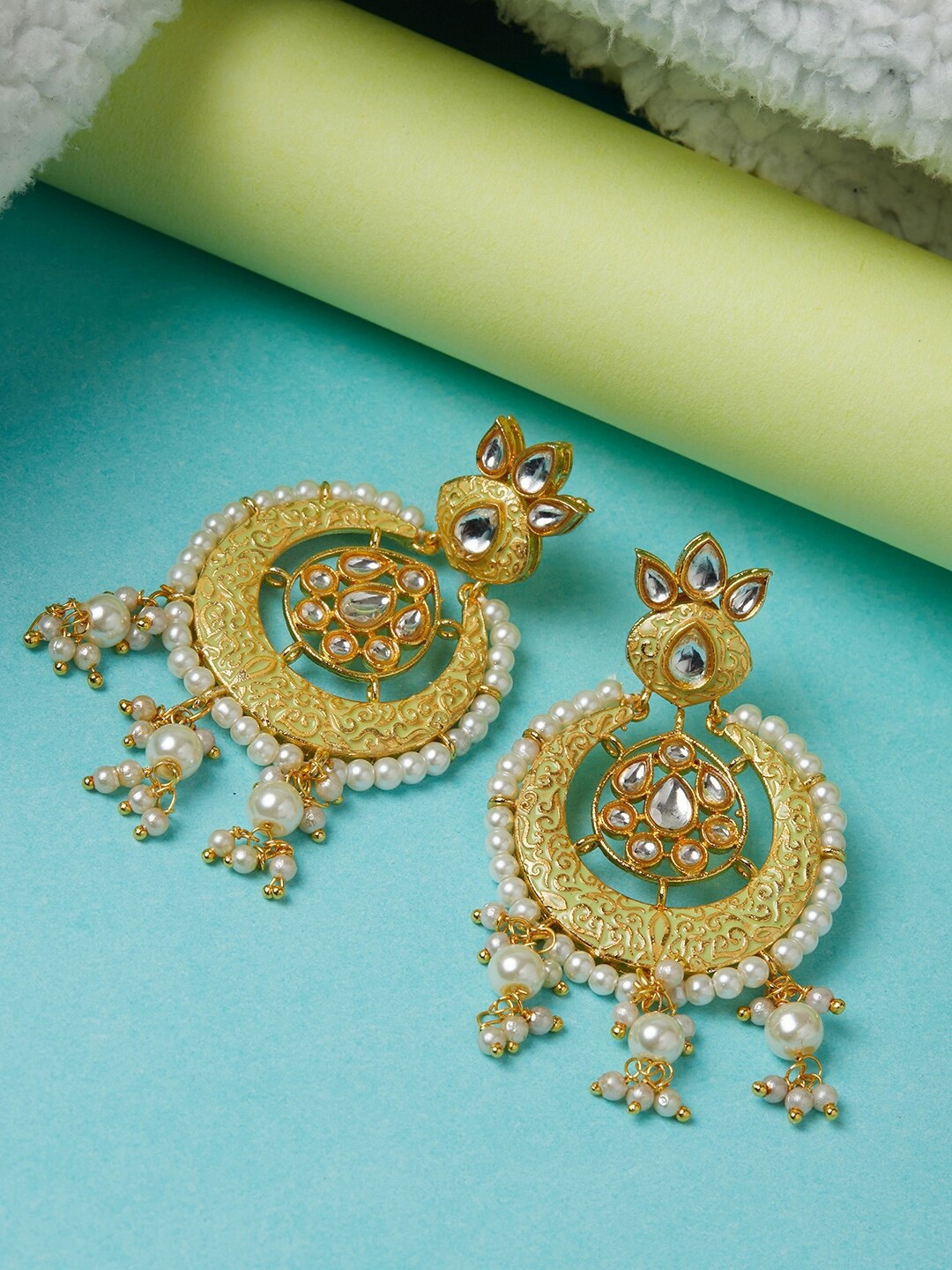 

ZeroKaata Women Lime Green Contemporary Chandbalis Earrings