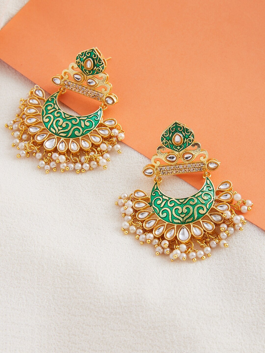 

ZeroKaata Women Green Contemporary Chandbalis Earrings