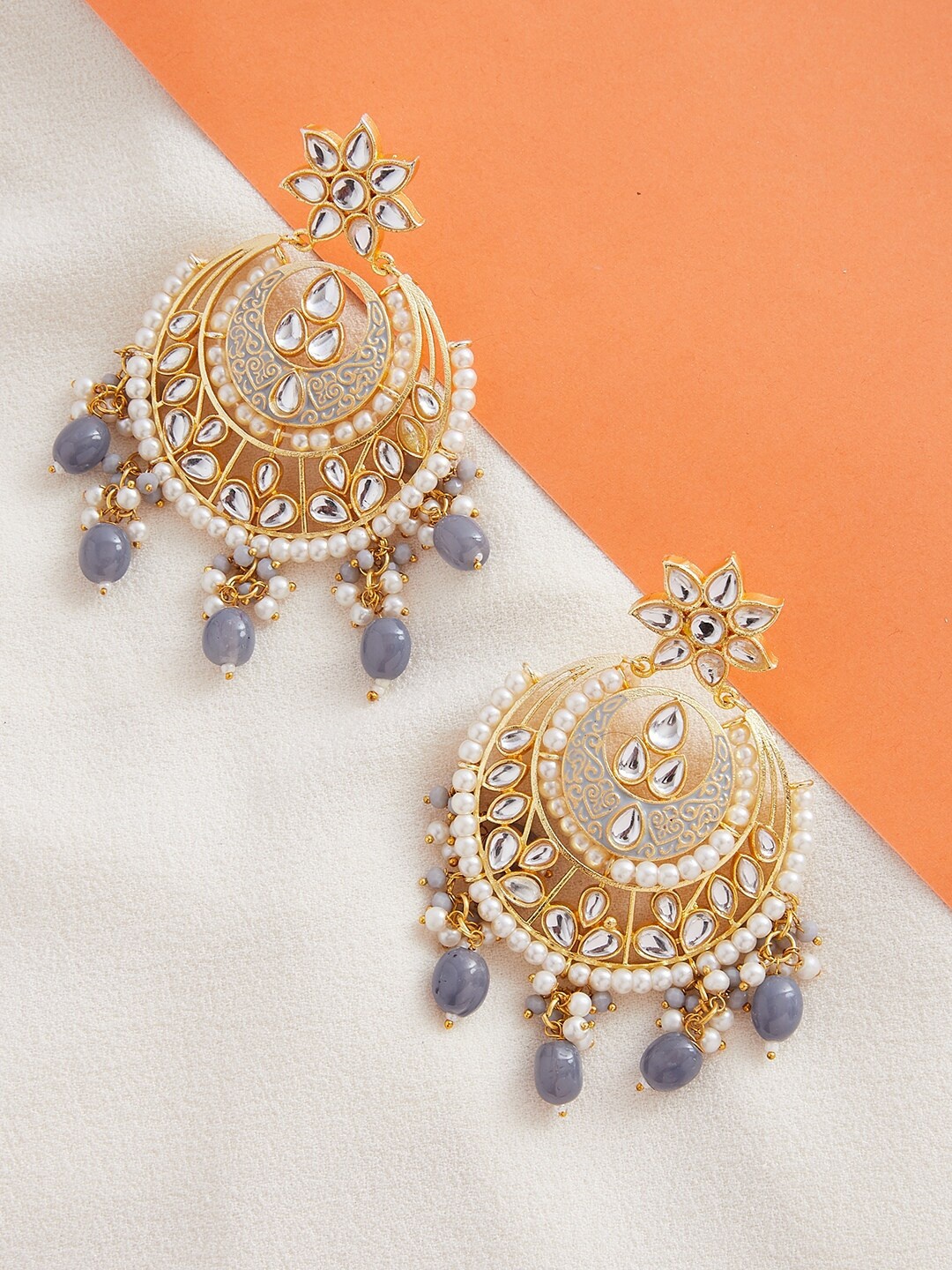 

ZeroKaata Women Gold Plated Grey Contemporary Chandbalis Earrings