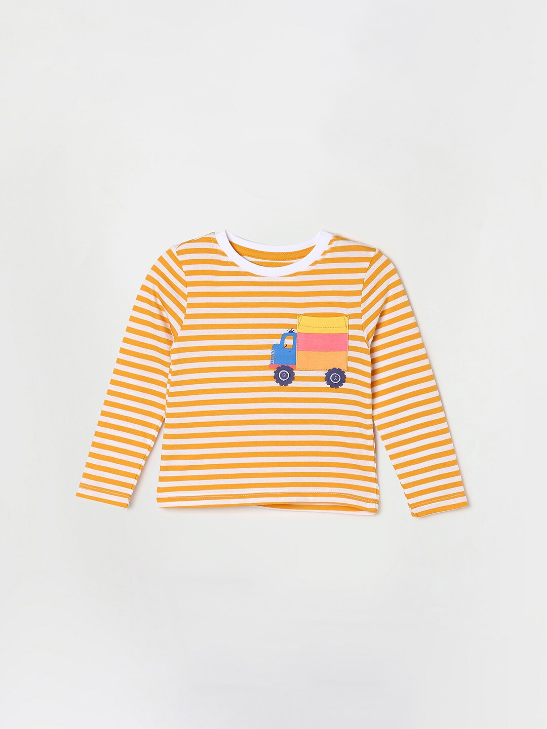 

Juniors by Lifestyle Boys Mustard Yellow Striped Printed Cotton T-shirt