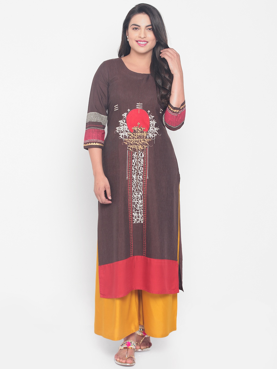 

RANGMANCH BY PANTALOONS Women Brown Printed Straight Kurta