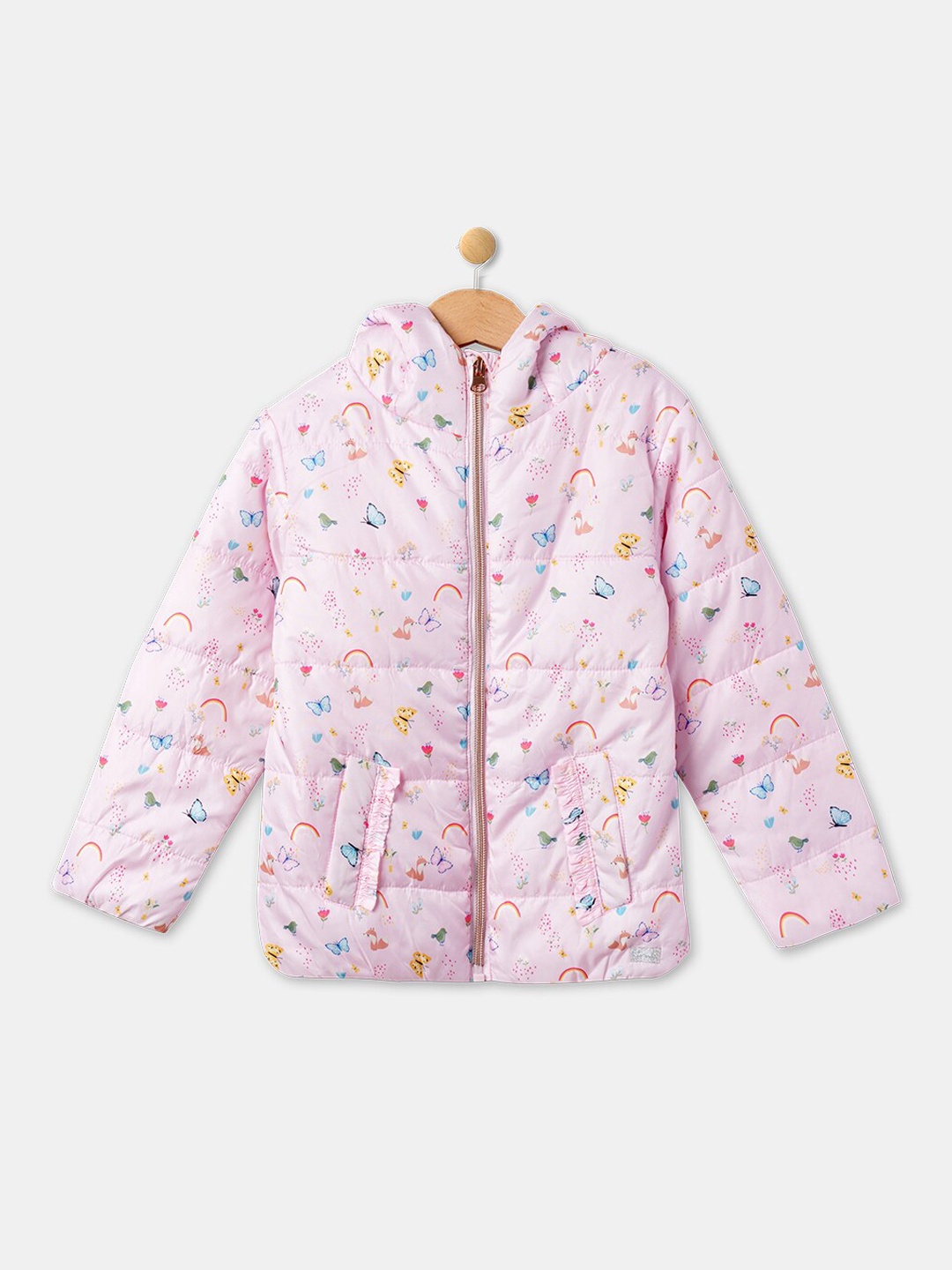 

R&B Girls Pink & Blue Printed Cotton Hooded Padded Jacket