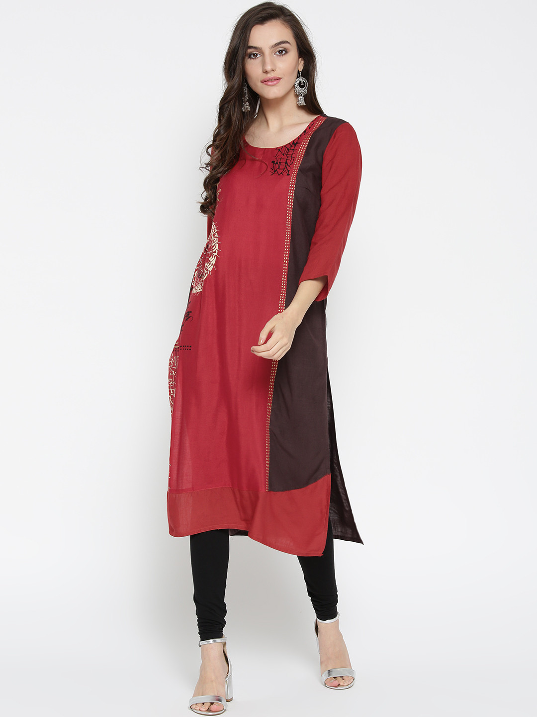 

RANGMANCH BY PANTALOONS Women Red Printed Detail Straight Kurta