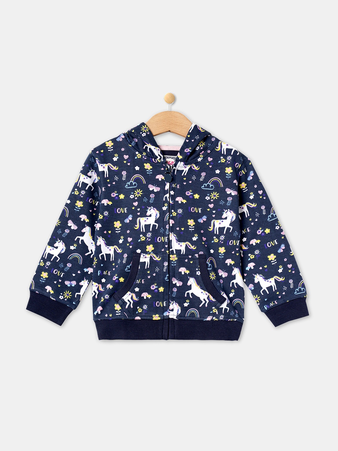 

R&B Girls Navy Blue & White Printed Cotton Hooded Bomber Jacket