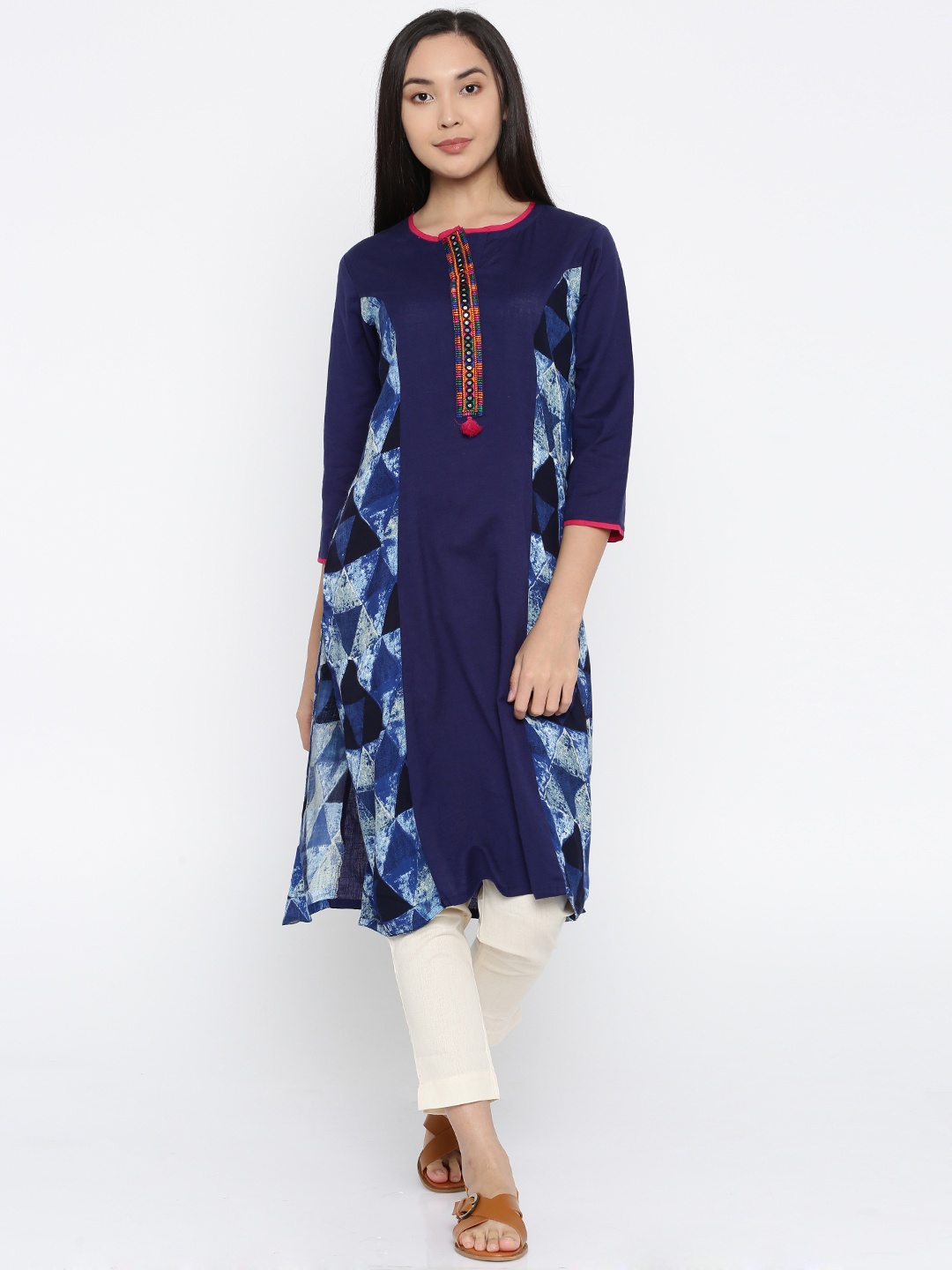 

RANGMANCH BY PANTALOONS Women Navy Blue Printed Straight Kurta