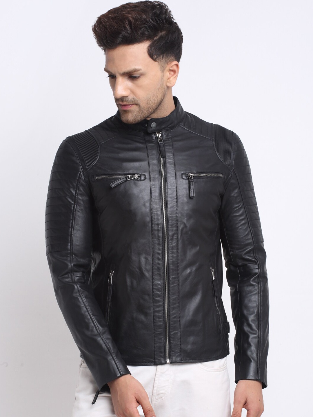 

Teakwood Leathers Men Black Leather Water Resistant Biker Jacket