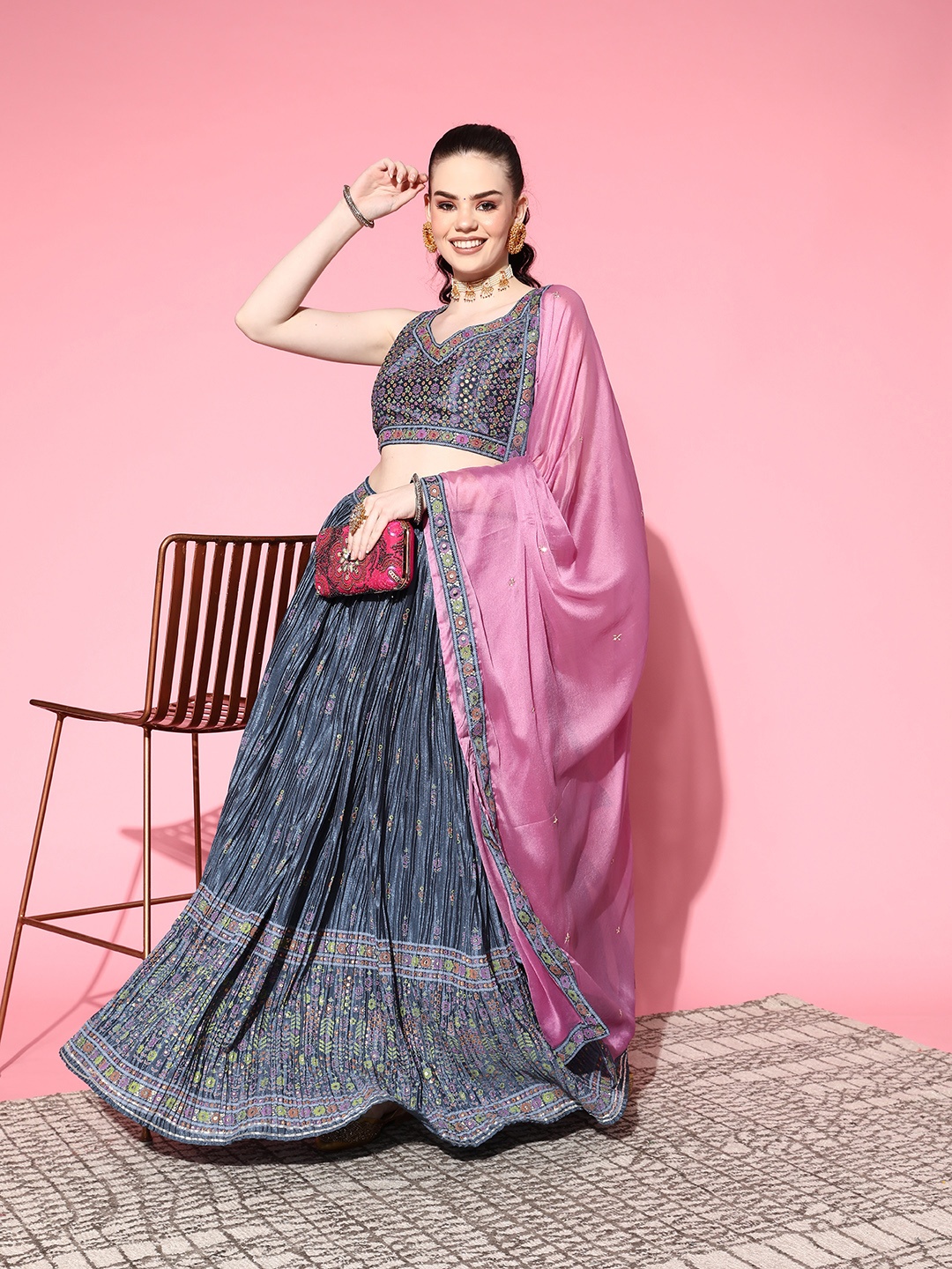 

Prakrti Blue Ready to Wear Lehenga & Blouse With Dupatta