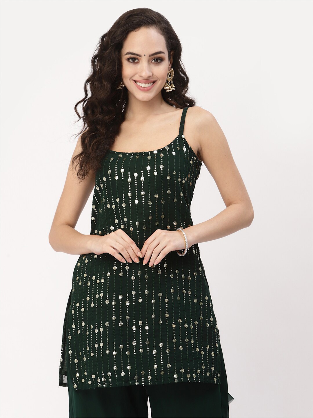 

studio rasa Green Floral Embroidered Sequinned Kurti