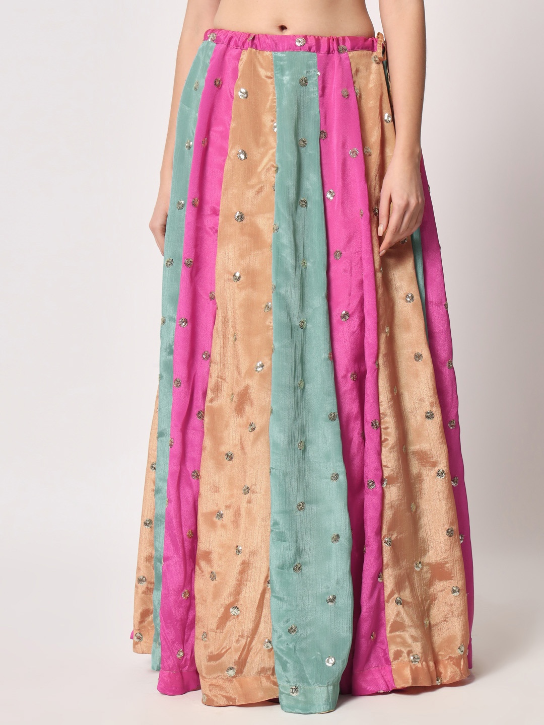 

studio rasa Women Pink & Blue Sequin Embroidered Maxi Flared Skirts
