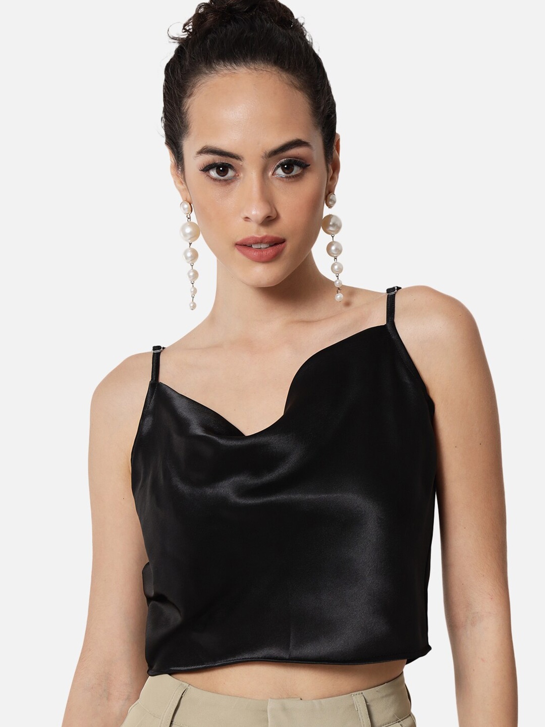 

studio rasa Black Sheen Satin Crop Top