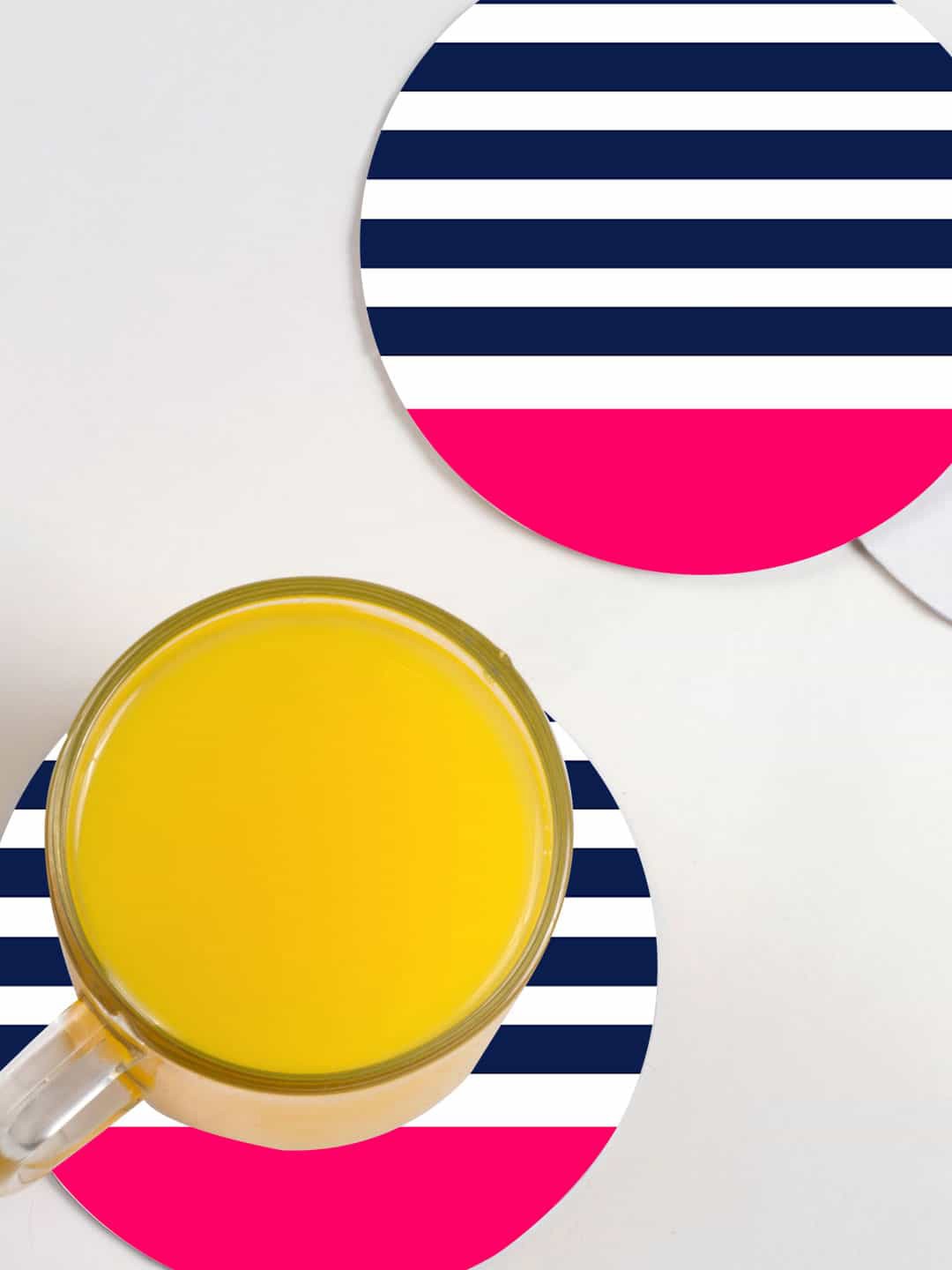 

macmerise Set Of 6 Navy Blue & Pink Striped Round Coasters