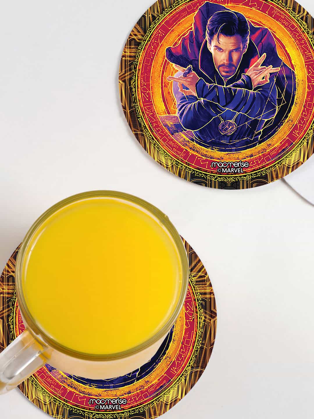 

macmerise Set Of 6 Purple & Orange Coloured Strange To The Rescue Printed Circular Coasters