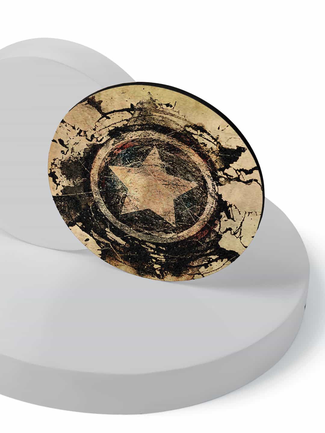 

macmerise Set Of 6 Gold-Toned Symbolic Captain Shield Printed Circular Coasters