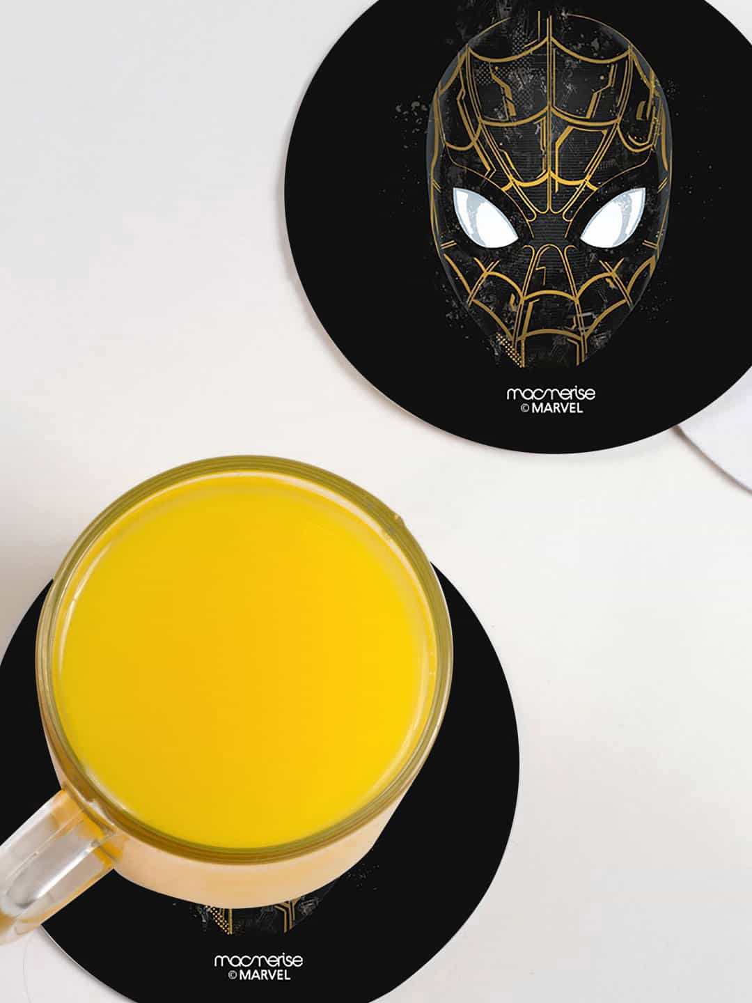

macmerise Set Of 6 Black and Gold Spidey Designed Printed Coasters