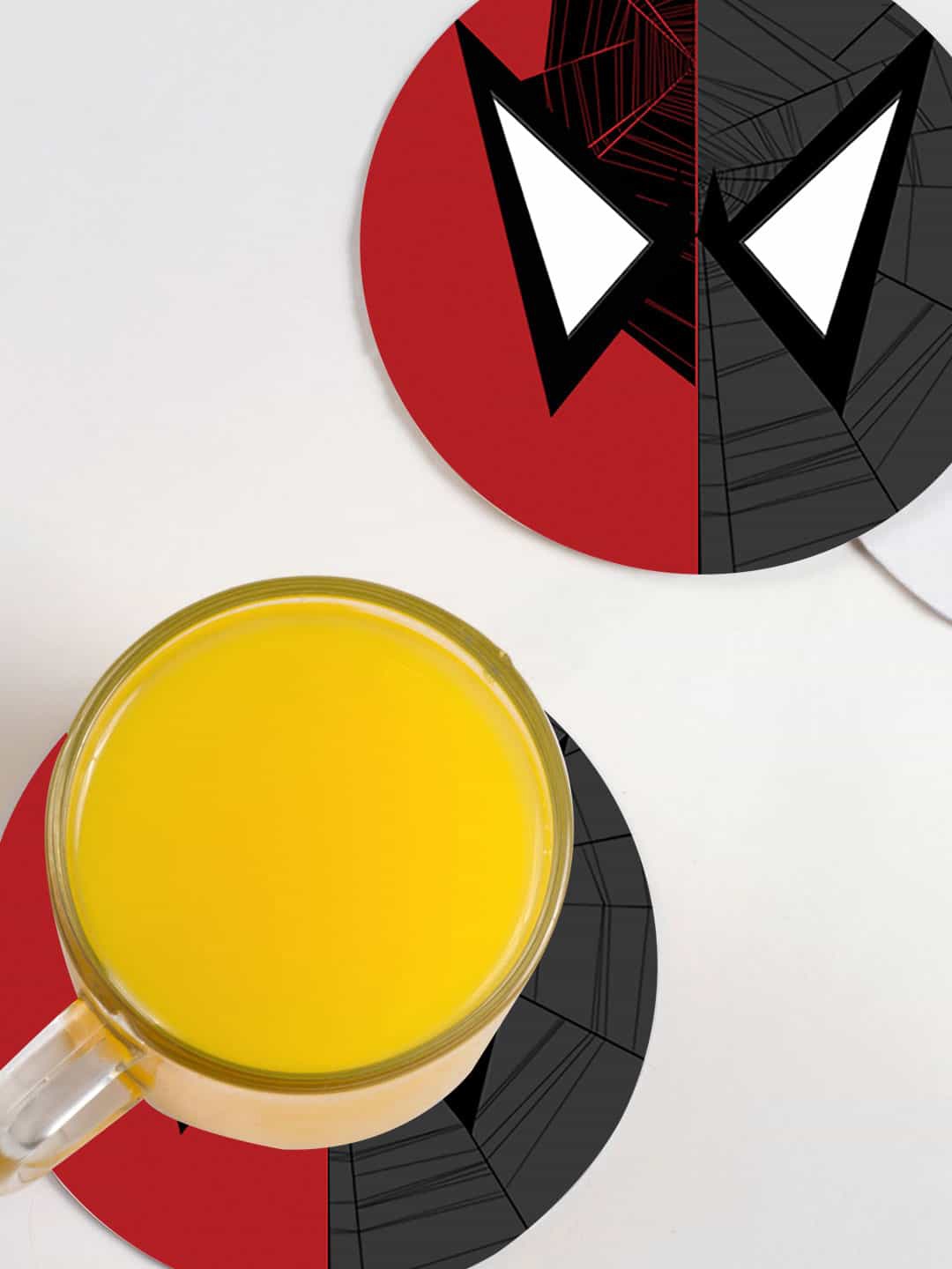 

macmerise Set Of 6 Red & Grey Face Focus Spiderman Printed Circular Coasters
