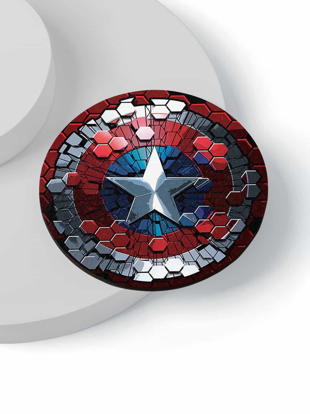 

macmerise Set Of 6 Red & Blue Hex Shield Designed Circular Coasters