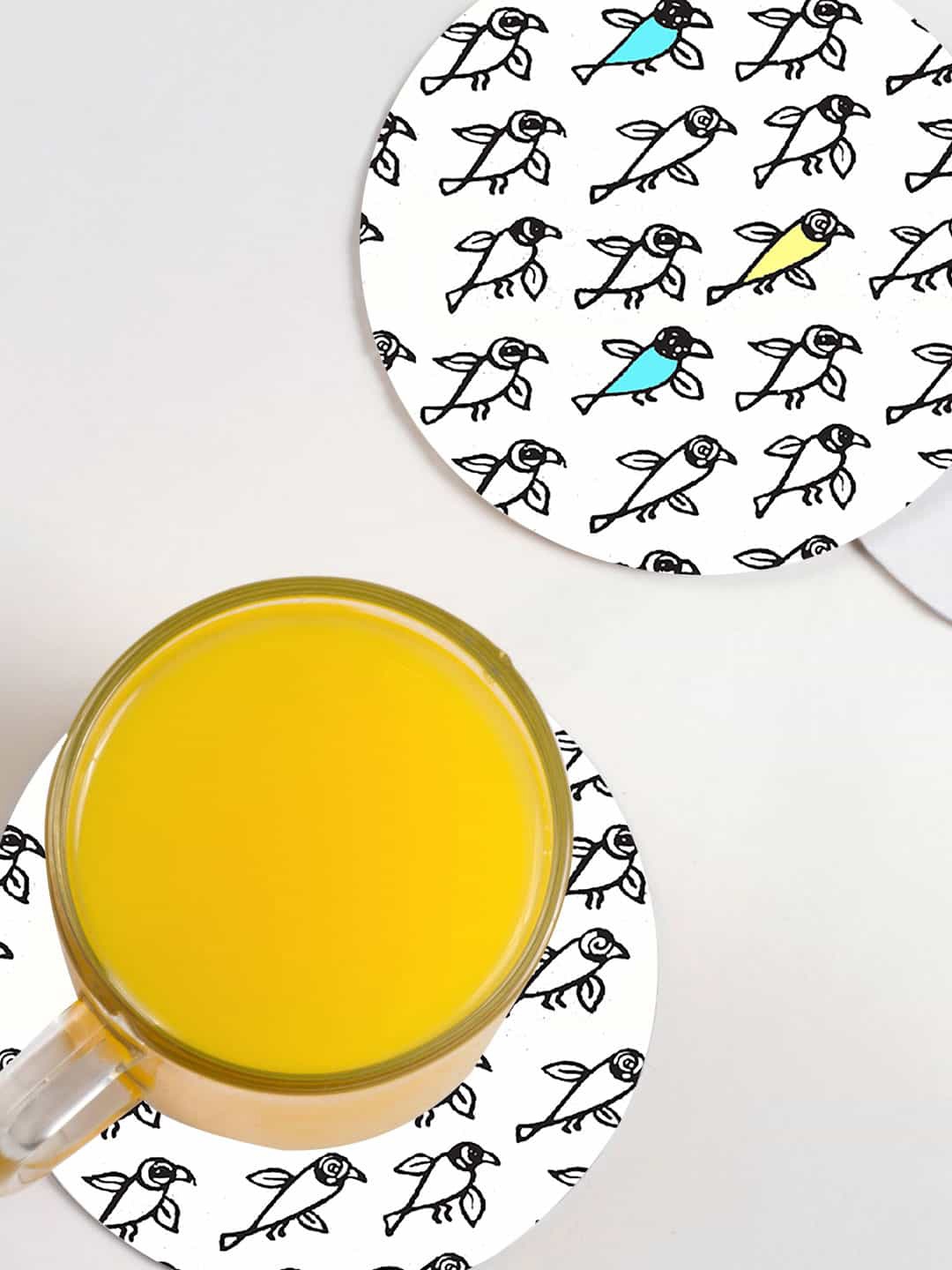 

macmerise Set Of 6 White Masaba Bird Print Designed Circular Coasters