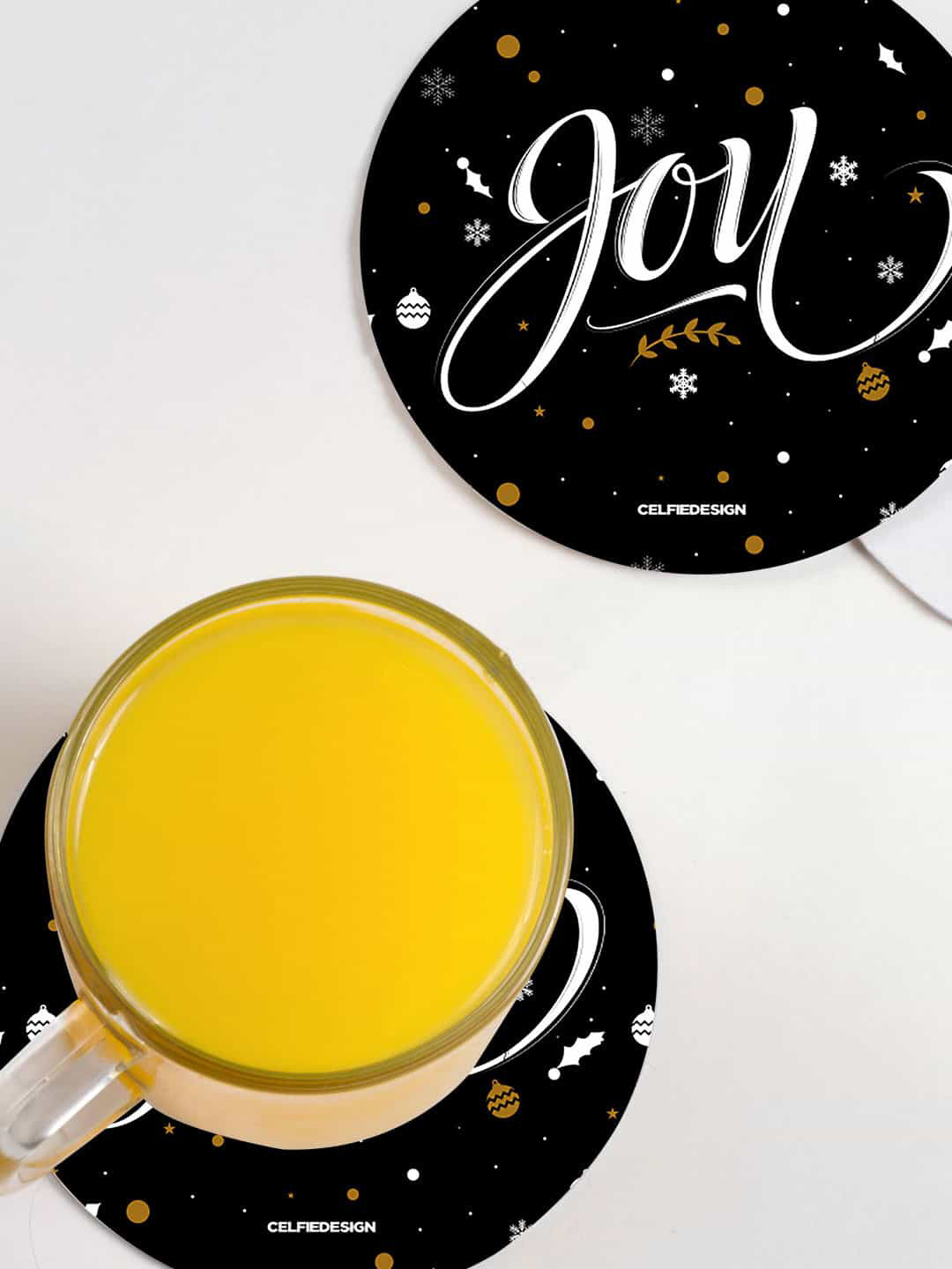 

macmerise Set Of 6 Black Christmas Joy Designed Printed Coasters