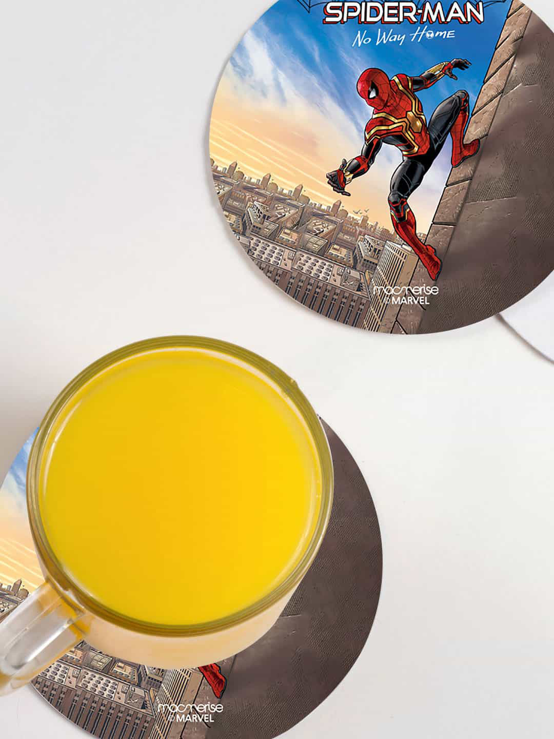 

macmerise Set Of 6 Beige & Blue No Way Home Spidey Printed Circular Coasters