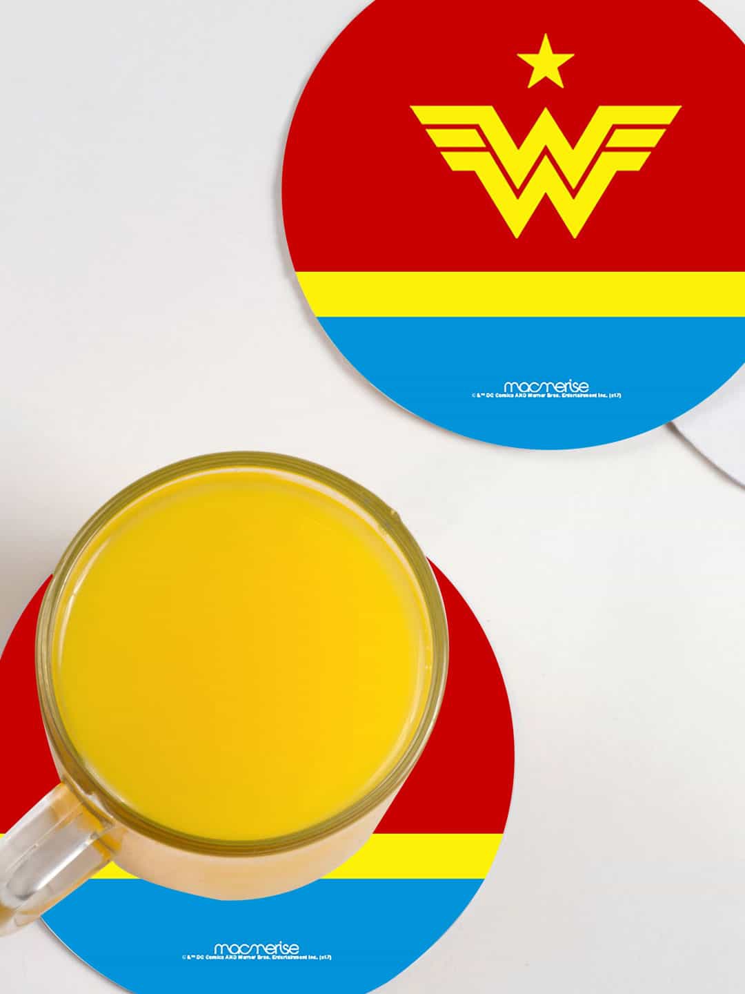 

macmerise Set Of 6 Iconic Wonder Woman Logo Designed Printed Circular Coasters, Red