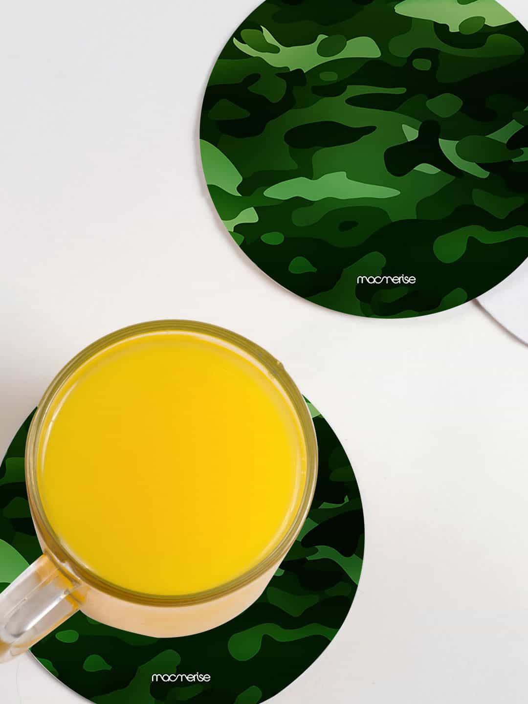 

macmerise Set Of 6 Green Camo Printed Circular Coasters