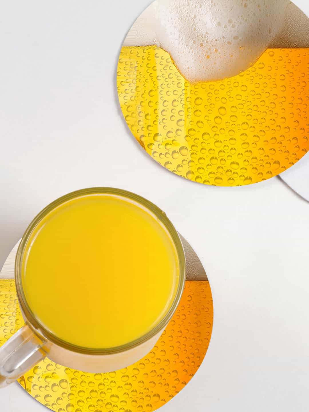 

macmerise Set Of 6 Yellow & White Chug It Designed Circular Coasters