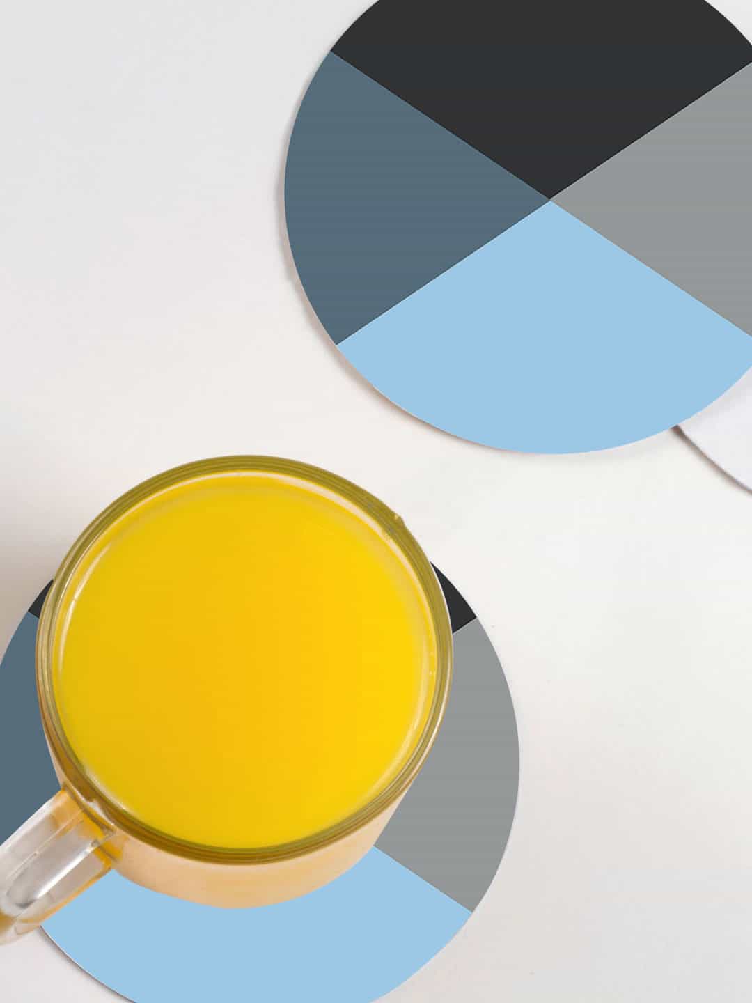 

macmerise Pack Of 6 Blue & Grey Criss Cross Printed Circular Coasters