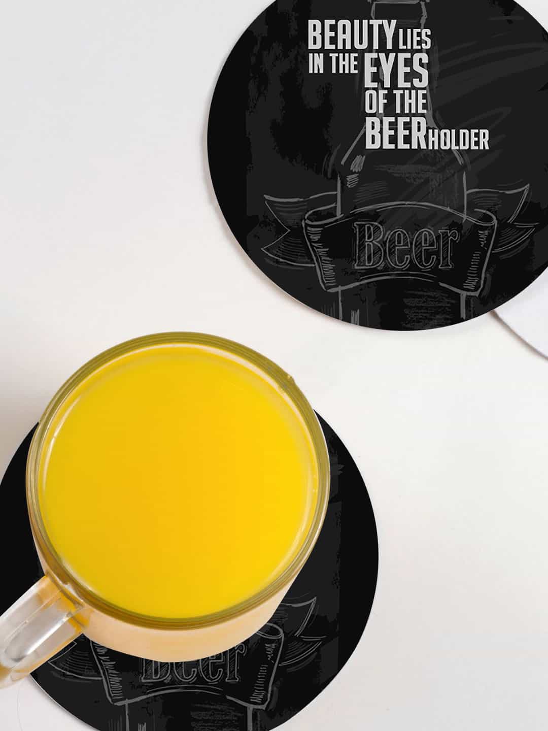 

macmerise Pack Of 6 Black Beer Holder Printed Circular Coasters