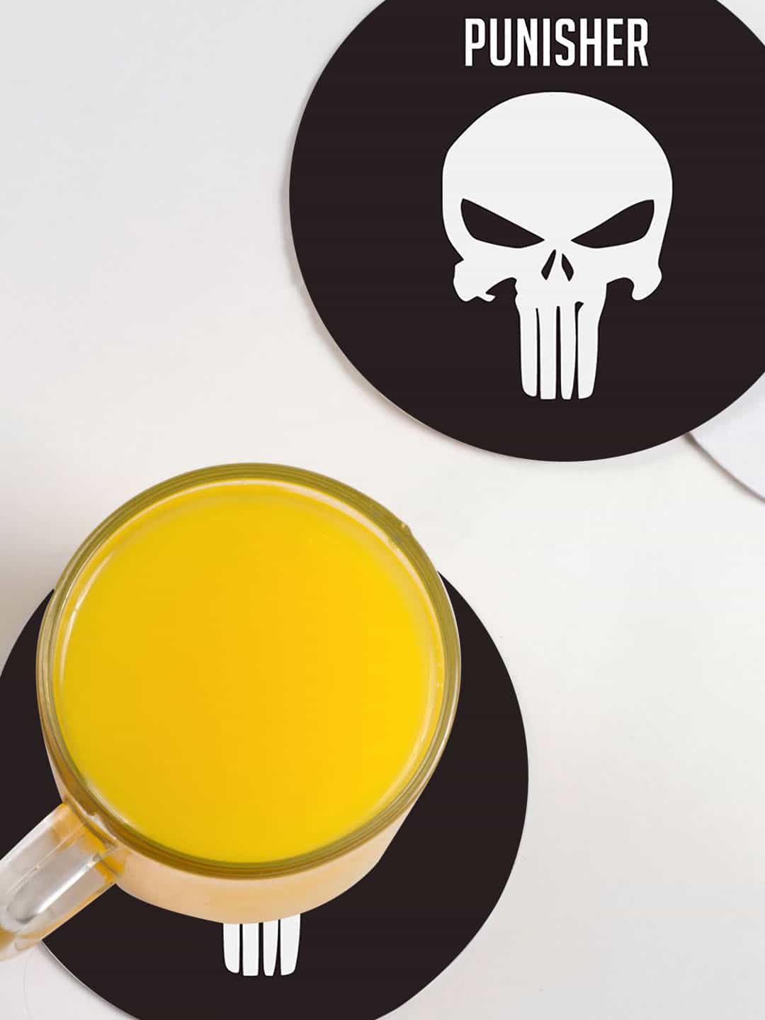 

macmerise Pack Of 6 Black Punisher Symbol Printed Circular Coasters