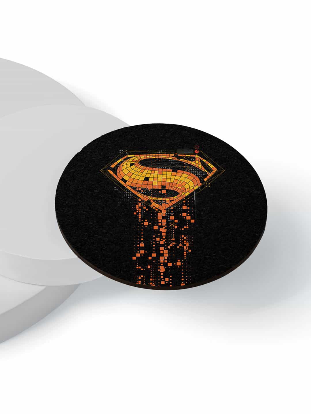 

macmerise Pack Of 6 Black & Yellow Superman Mosaic Designed Circular Coasters, Multi