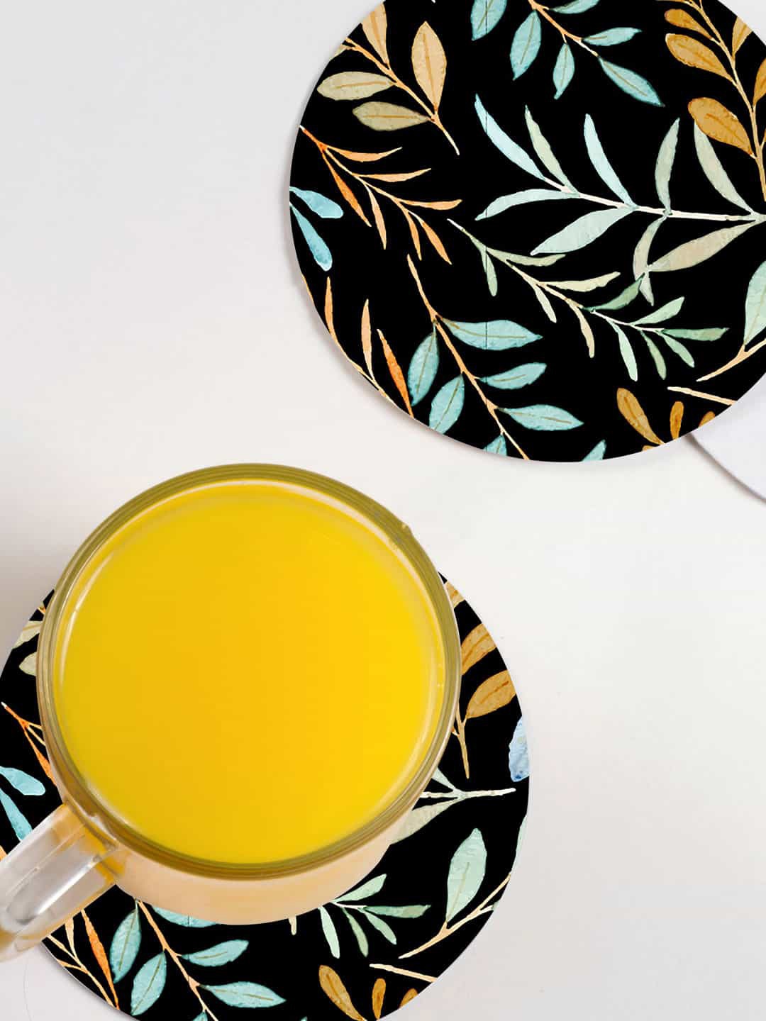 

macmerise Pack Of 6 Black Aquatic Printed Circular Coasters