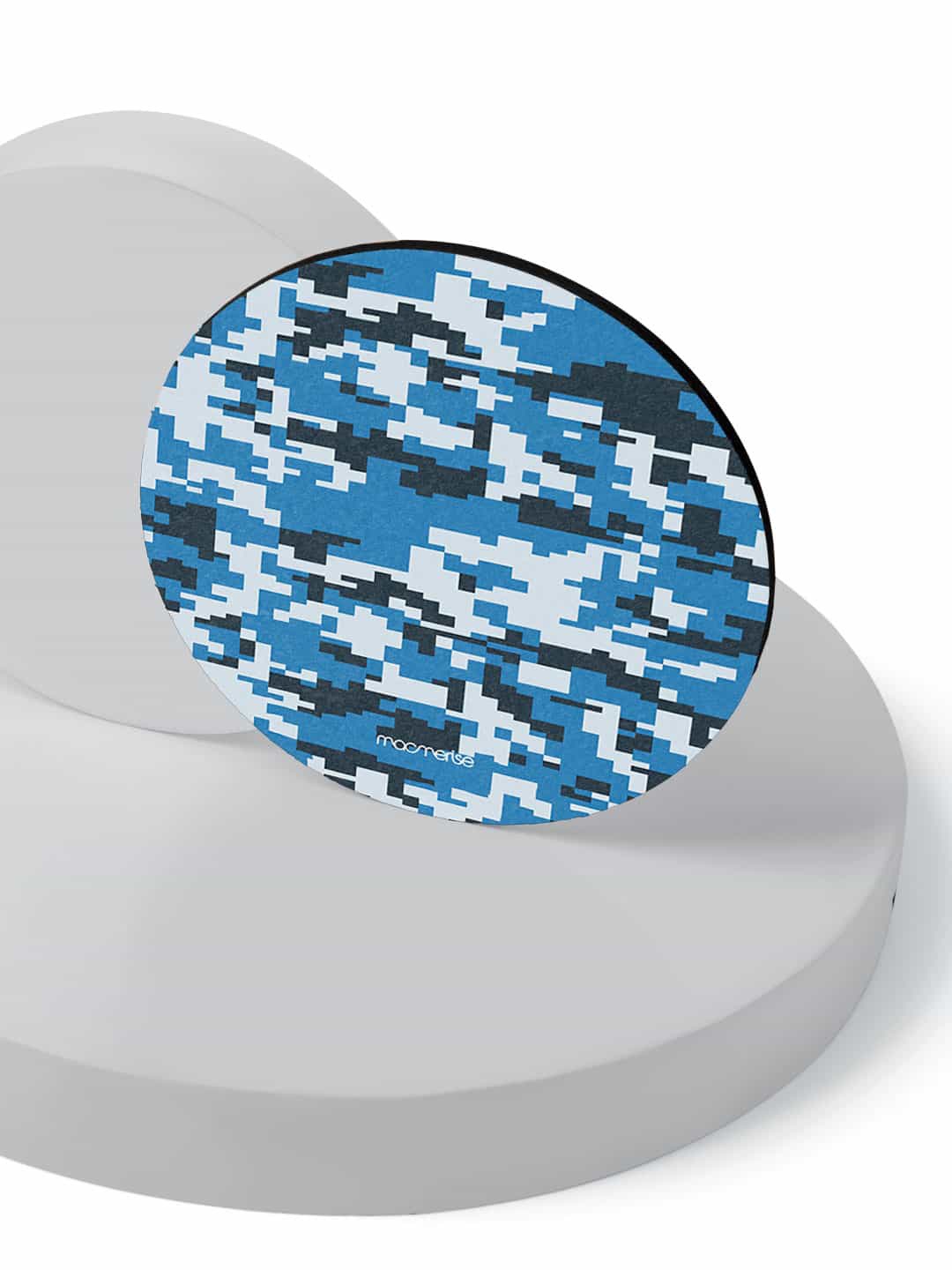 

macmerise pack Of 6 Blue Camo Pixel Cerulean Printed Circular Coasters