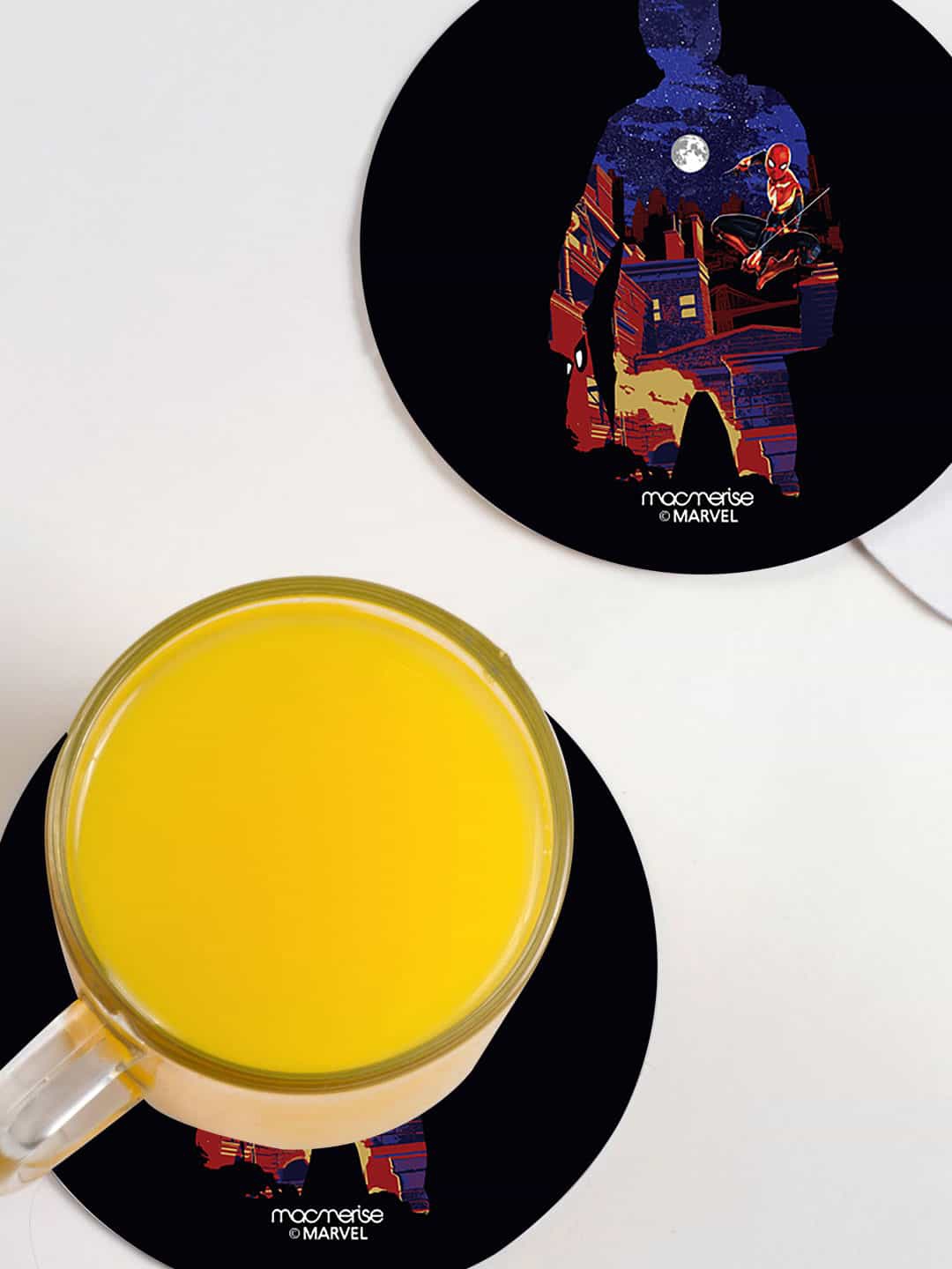 

macmerise Pack Of 6 Black Spidey Town Designed Circular Coasters