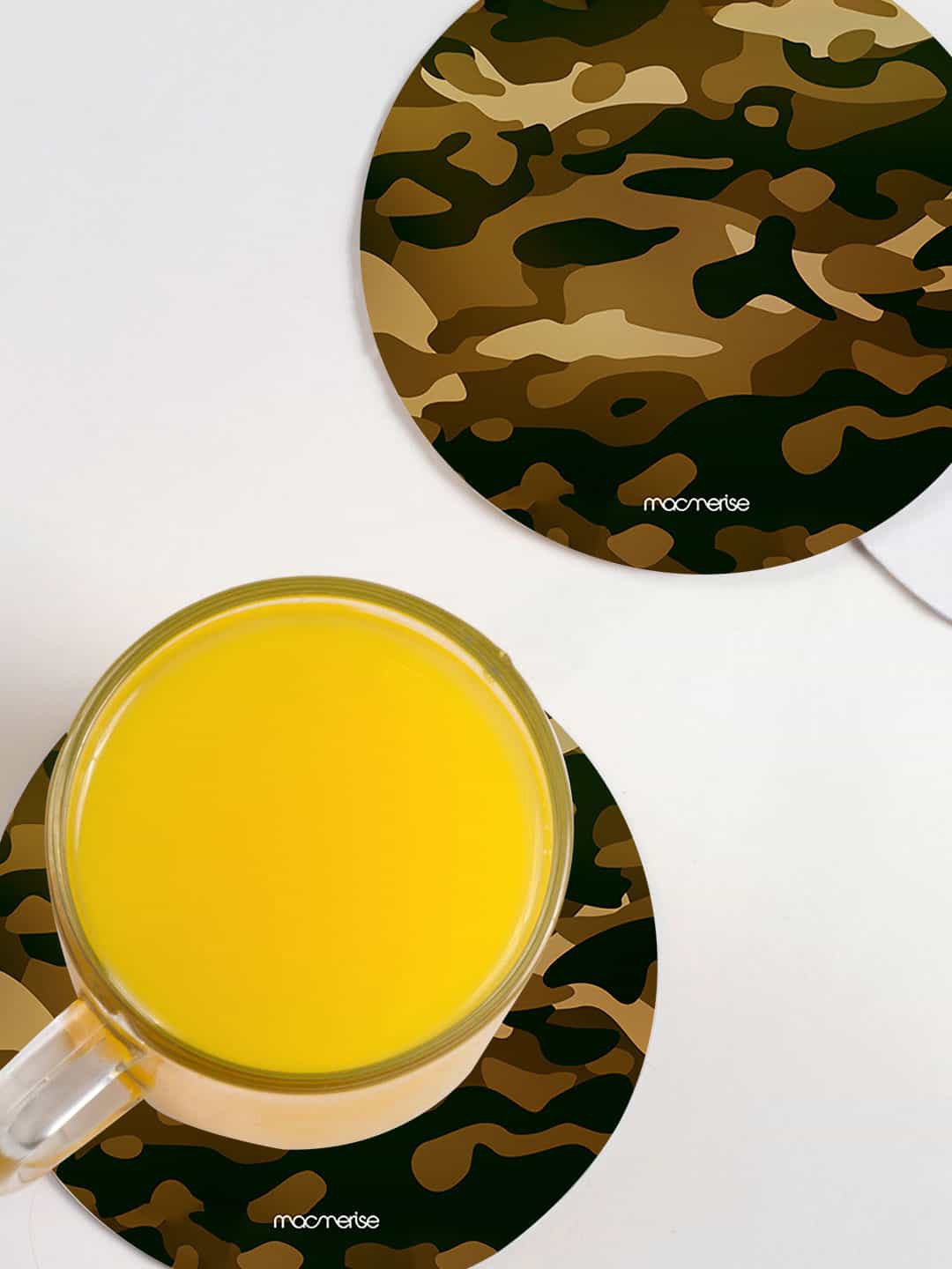 

macmerise Pack Of 6 Green Camo Field Drab Printed Circular Coasters