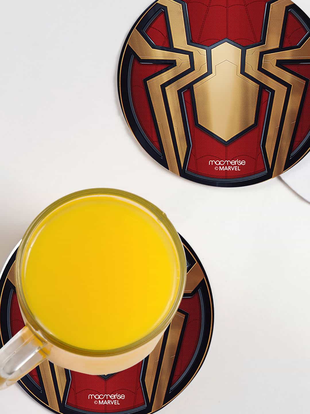 

macmerise Pack Of 6 Maroon Integrated Spider Logo Designed Printed Circular Coasters