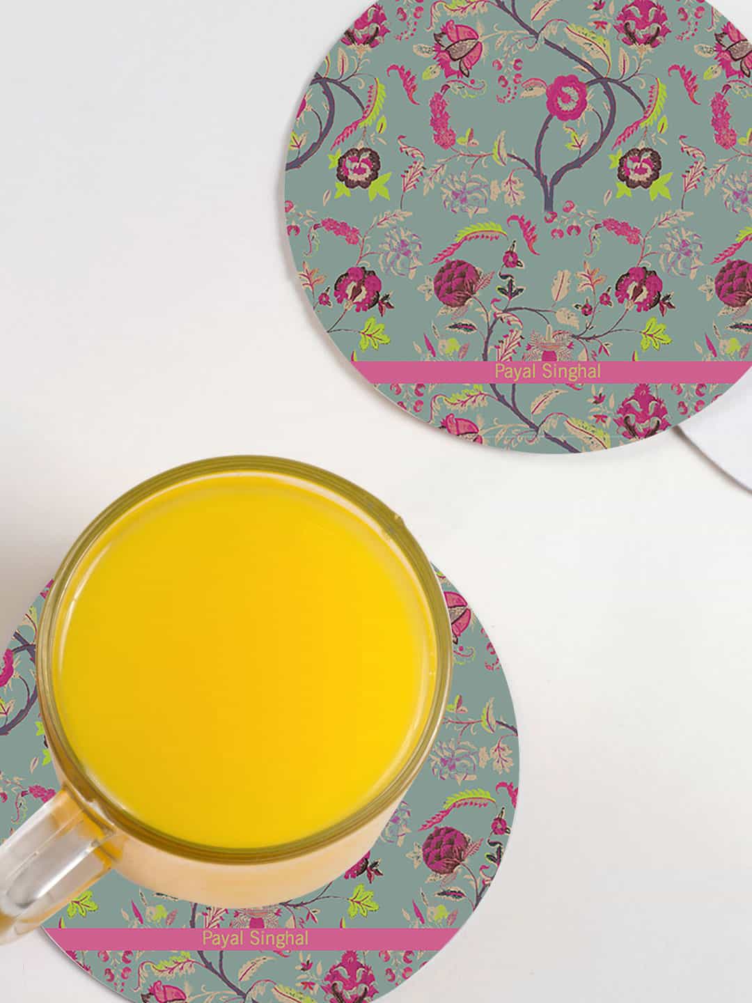 

macmerise Pack Of 6 Grey Payal Singhal Chintz Printed Circular Coasters