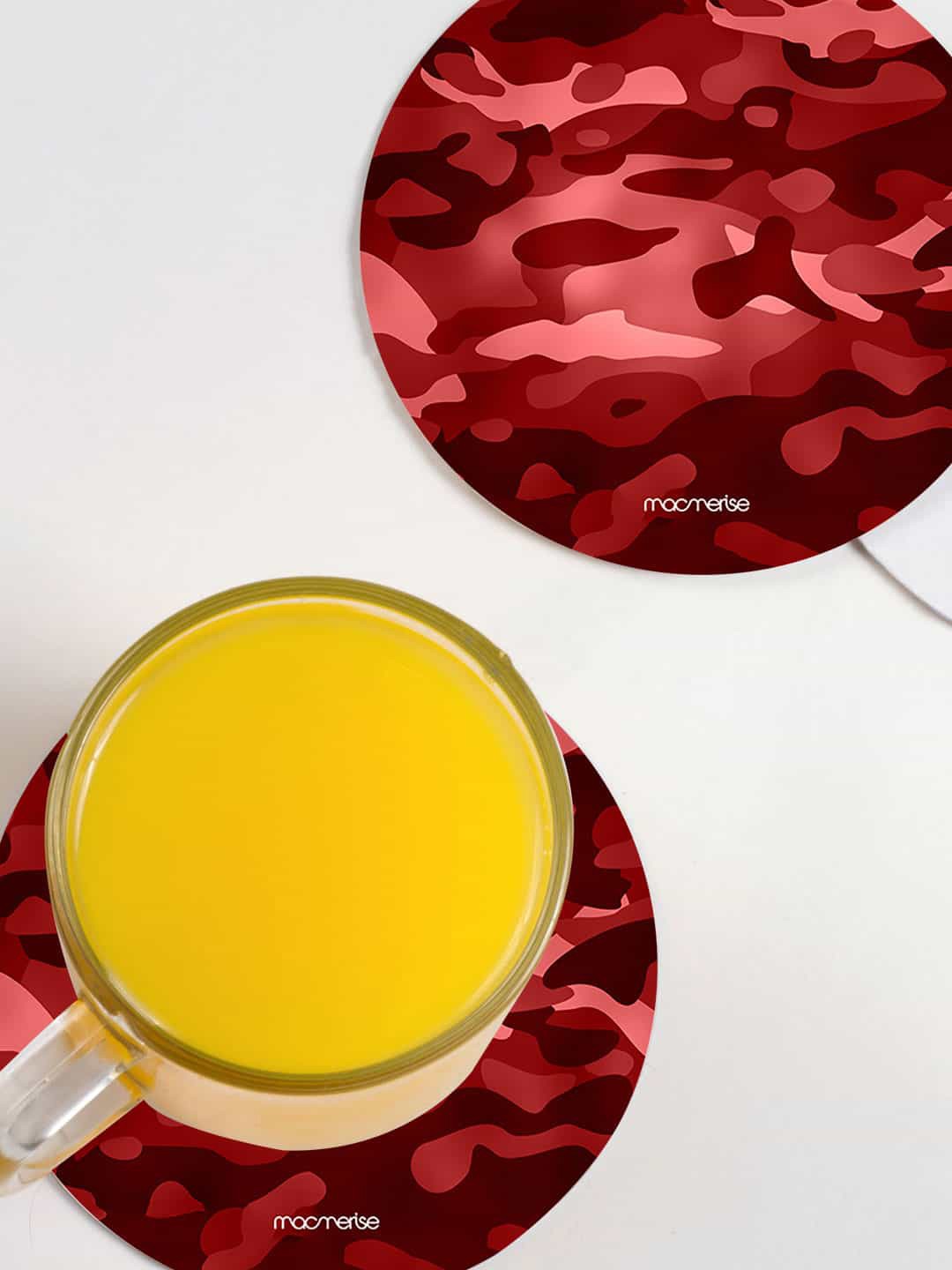 

macmerise Pack Of 6 Red Camo Printed Circular Coasters