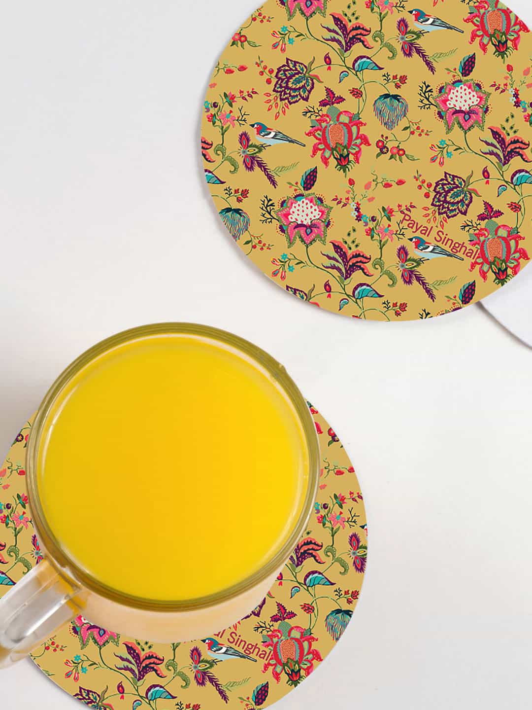 

macmerise Pack Of 6 Yellow Printed Coasters