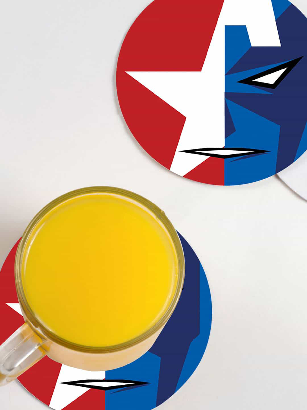 

macmerise Pack Of 6 Red & Blue Face Focus Captain America Printed Circular Coasters