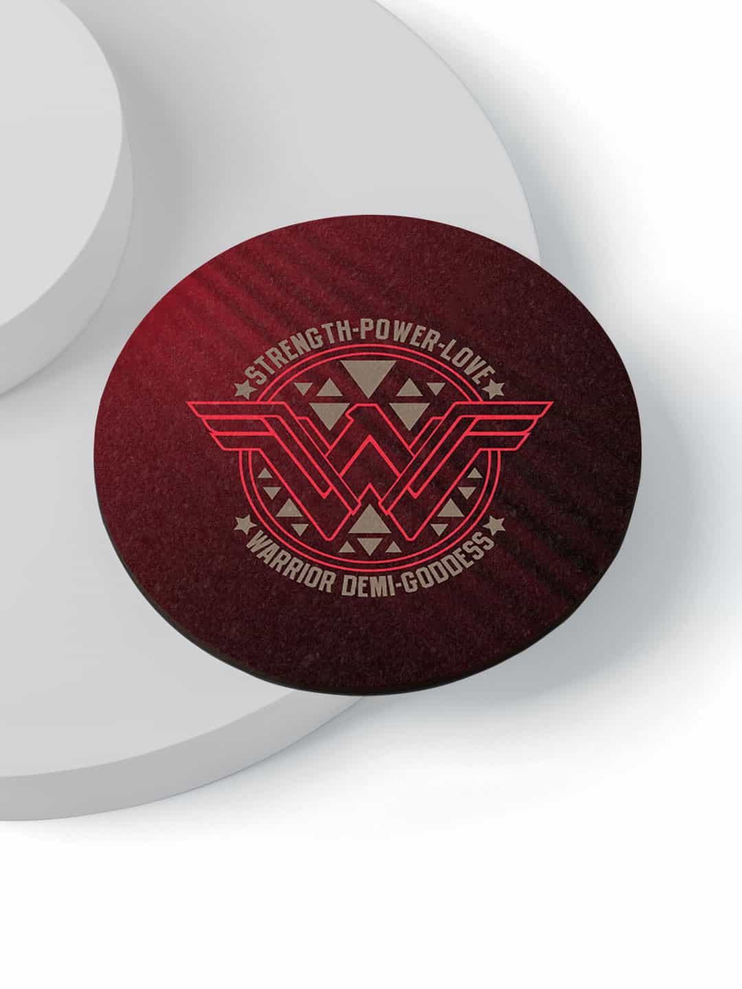 

macmerise Pack Of 6 Maroon Printed Wonder Woman Stamp Designed Circular Coasters