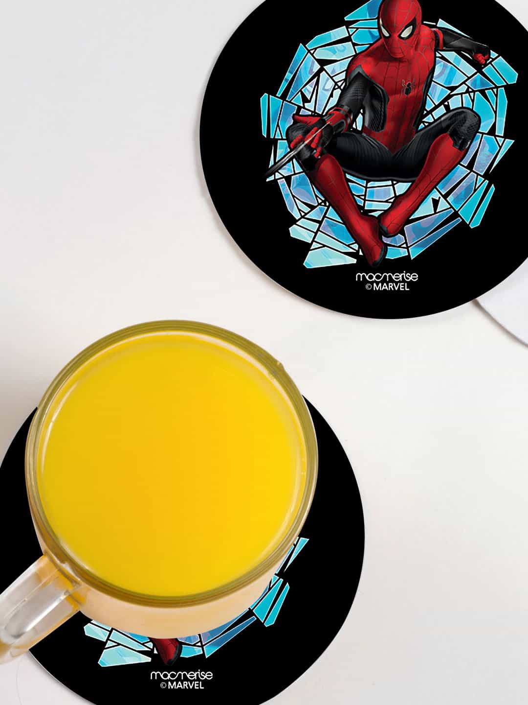 

macmerise Pack Of 6 Black Web Shooting Spidey Printed Circular Coasters