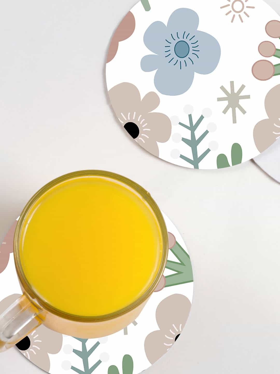 

macmerise pack Of 6 White SK Baby Bloom Printed Circular Coasters