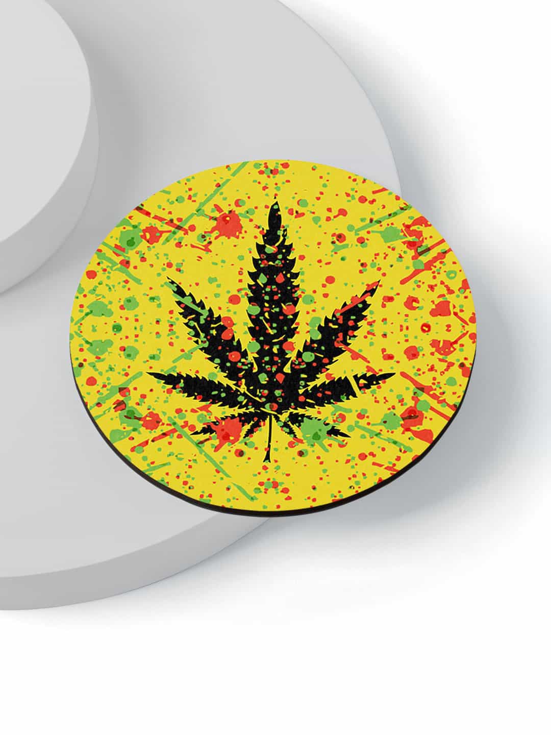 

macmerise Pack Of 6 yellow Printed Rasta Splash Designed Circular Coasters