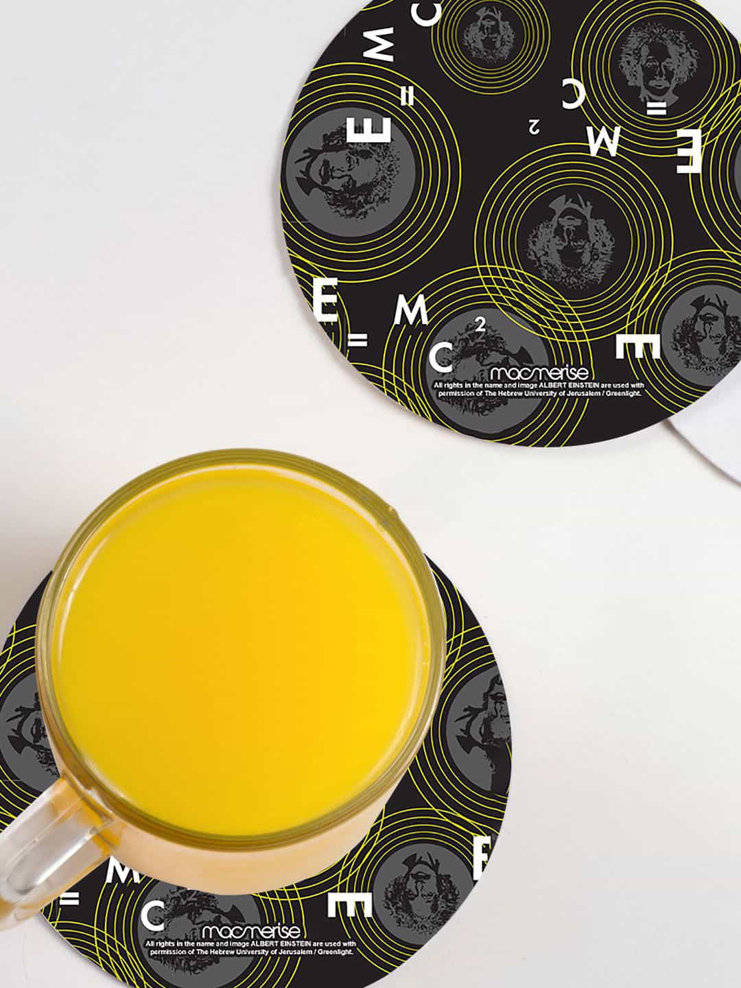 

macmerise Set Of 6 Black Albert Einstein Equation Designed Circular Coasters