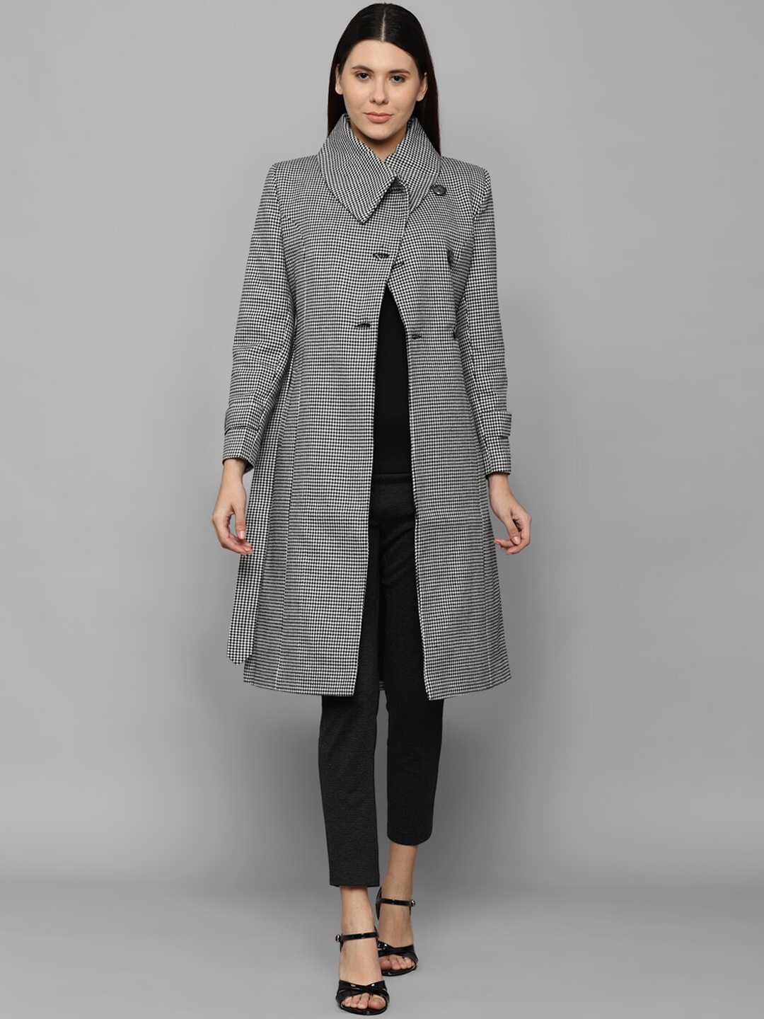 

Allen Solly Woman Women Grey Checked Cotton Longline Tailored Jacket