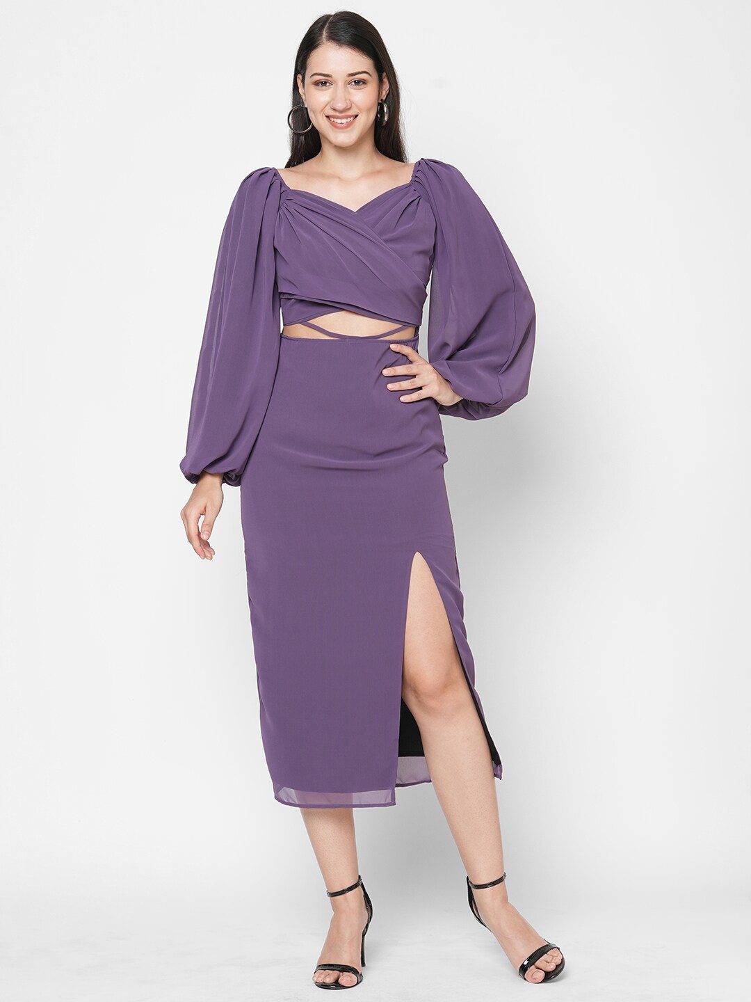 

MISH Women Violet Solid Sheath Slit Dress