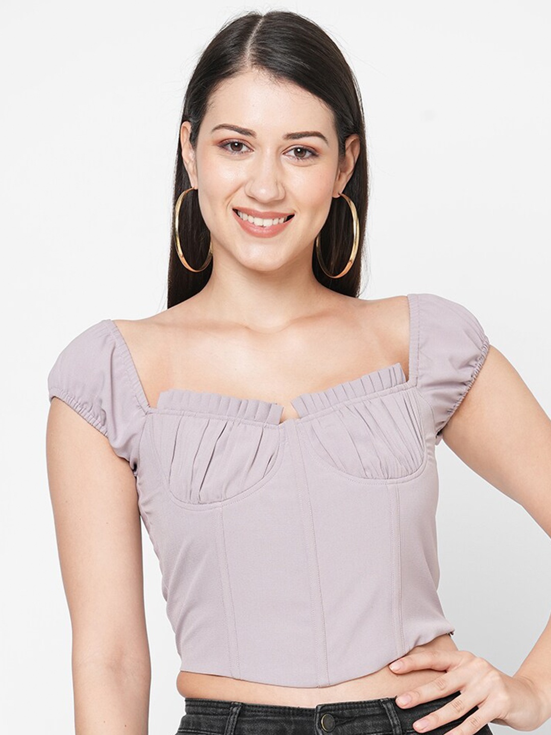 

MISH women Lavender Sweetheart Neck Crepe Crop Top