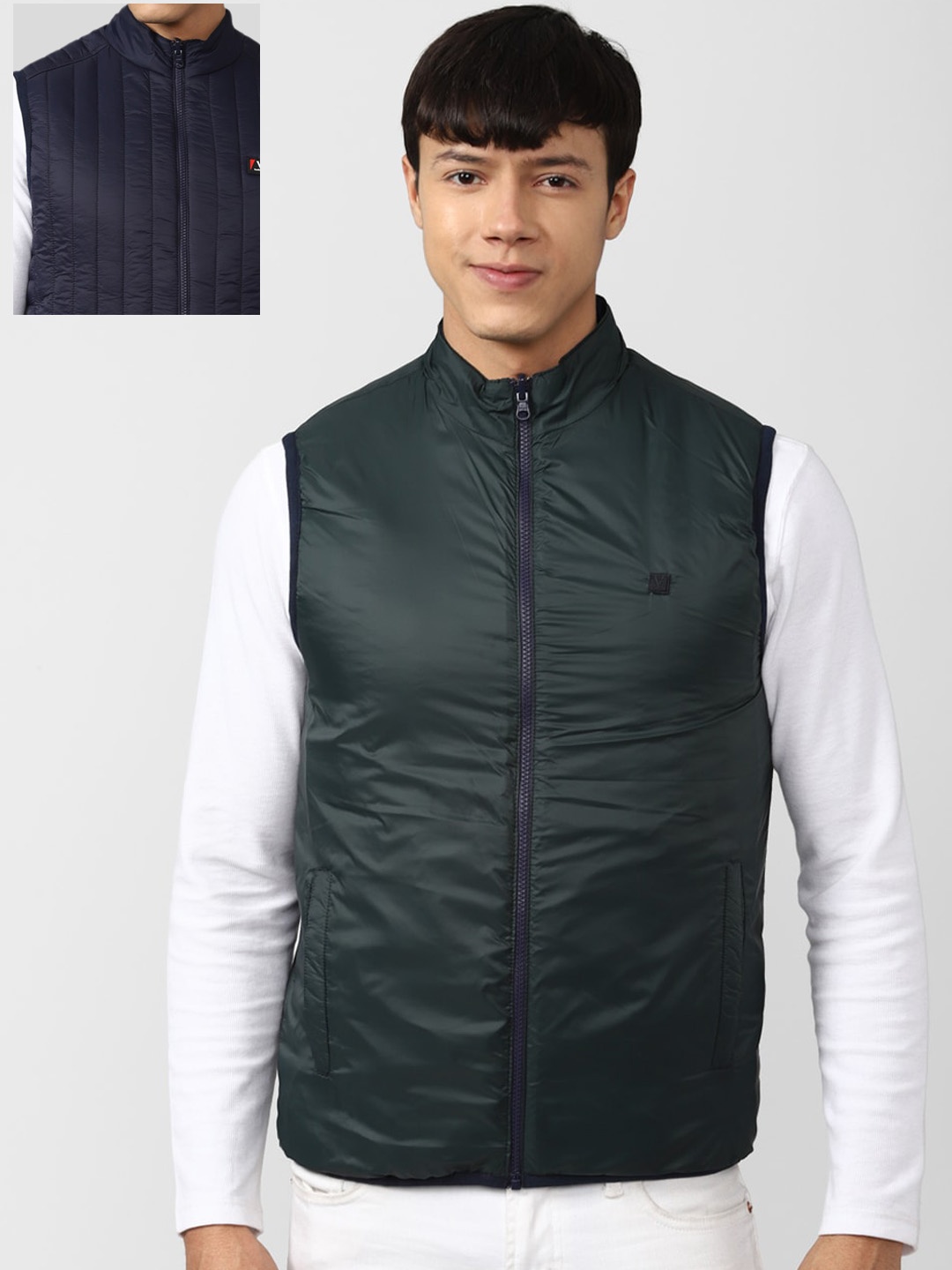 

Van Heusen Sport Men Navy Blue & Olive Green Reversible Bomber Jacket
